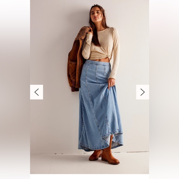 Free People Catch The Sun Denim Maxi Skirt - Picture 2 of 14